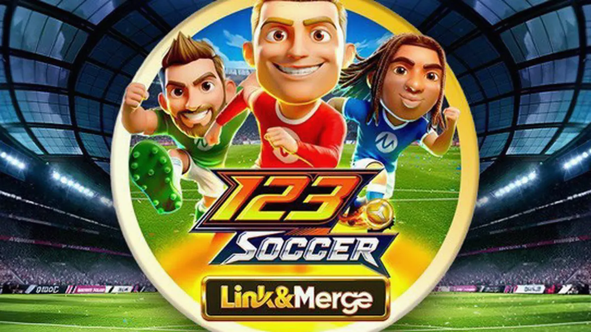 Tampilan visual permainan slot 123 Soccer Link&Merge dengan tema sepak bola yang dinamis